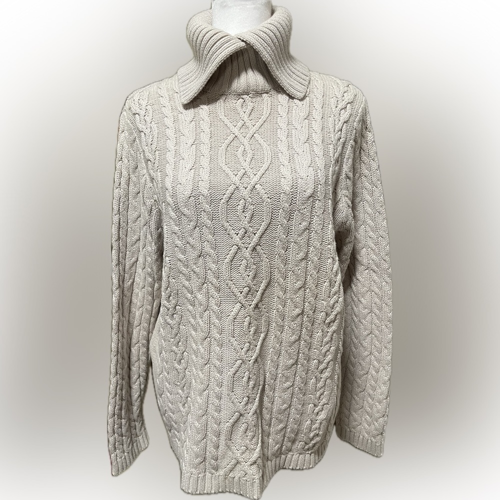 Wainscott Women's Medium Cable Knit Sweater ~ Cowl Neck Neutral Pullover